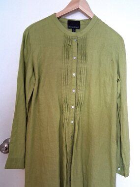 Cynthia Rowley Linen Shirtdress Long Sleeve Lime Green Sze Med